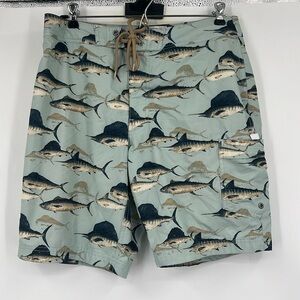 J.Crew Mens Sword Fish Design Blue Swimsuit Size 30 Flex Swimwear